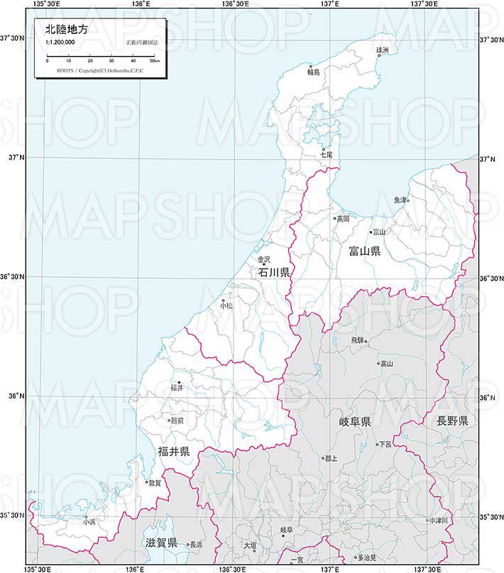 北陸地方 白地図 Roots Japan 地図のご購入は 地図の専門店 マップ